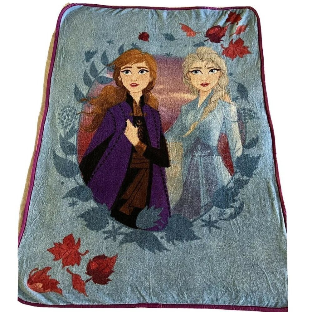 Disney Frozen Plush Reversible Throw Blanket Anna Elsa Lightweight Border Movie - Picture 2 of 8